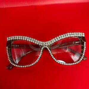 Elegant Rhinestone-Embellished Brown Glasses